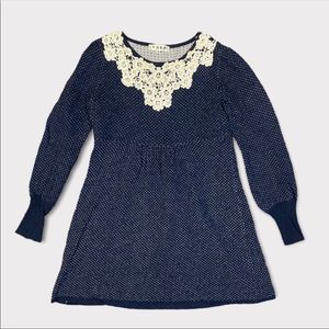 BLUE Sweater Dress With Dilly Lace Collar